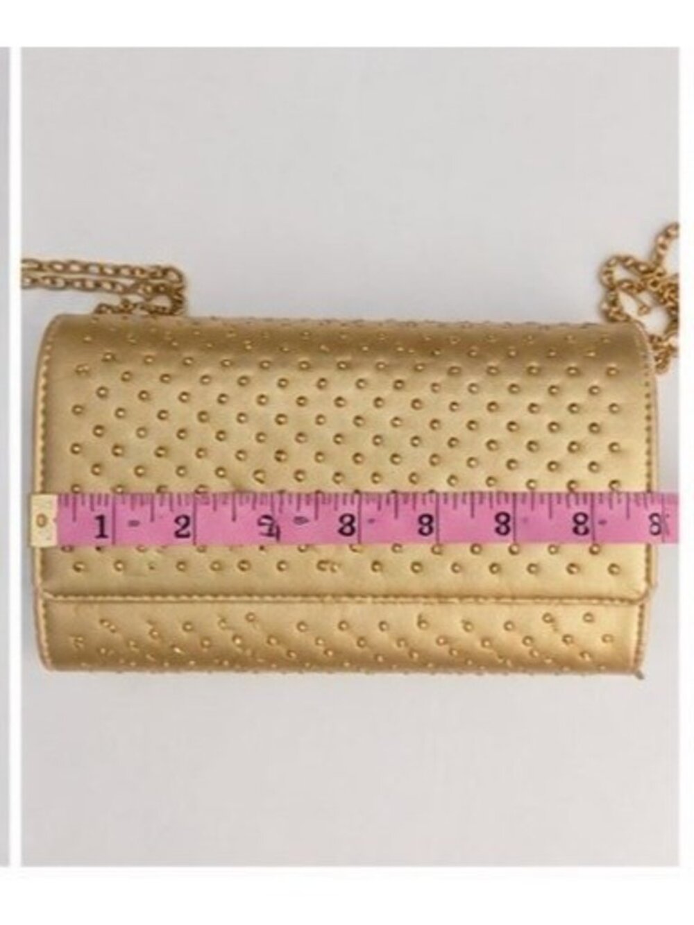 RS Gold Studded Clutch Crossbody Bag Metallic Evening Purse Chain Strap Wallet - Picture 7 of 9